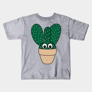 Cute Cactus Design #264: Bunny Ears Cactus In Dotted Terra-cotta Pot Kids T-Shirt